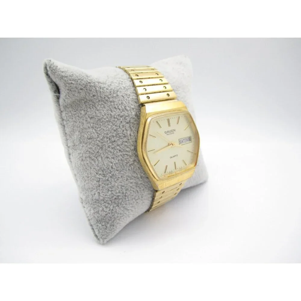 Vtg Gruen Precision Hexagon Quartz Analog 32mm Round Watch (I16) 